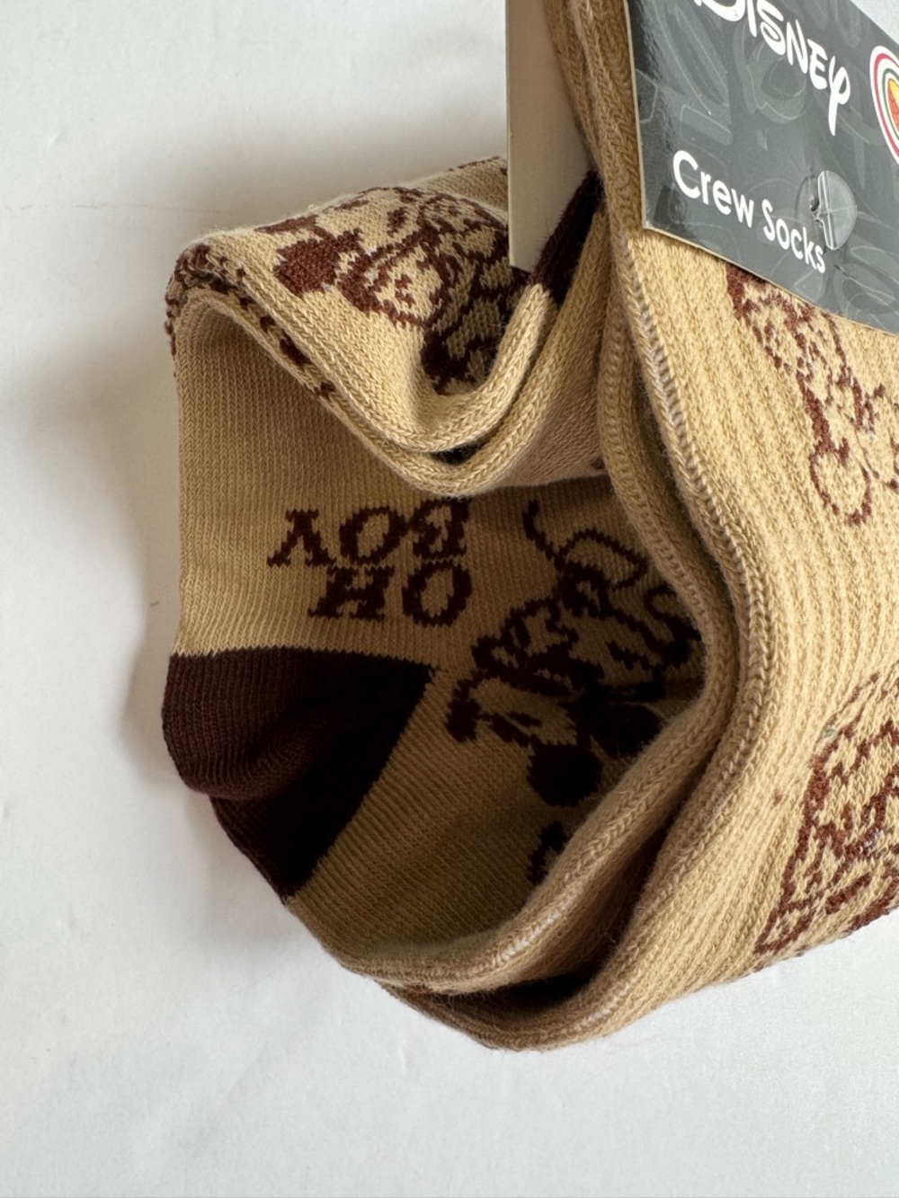 Disney Mickey Mouse Tan Brown Oh Boy Novelty Crew Socks 9-13 NWT - Picture 7 of 8